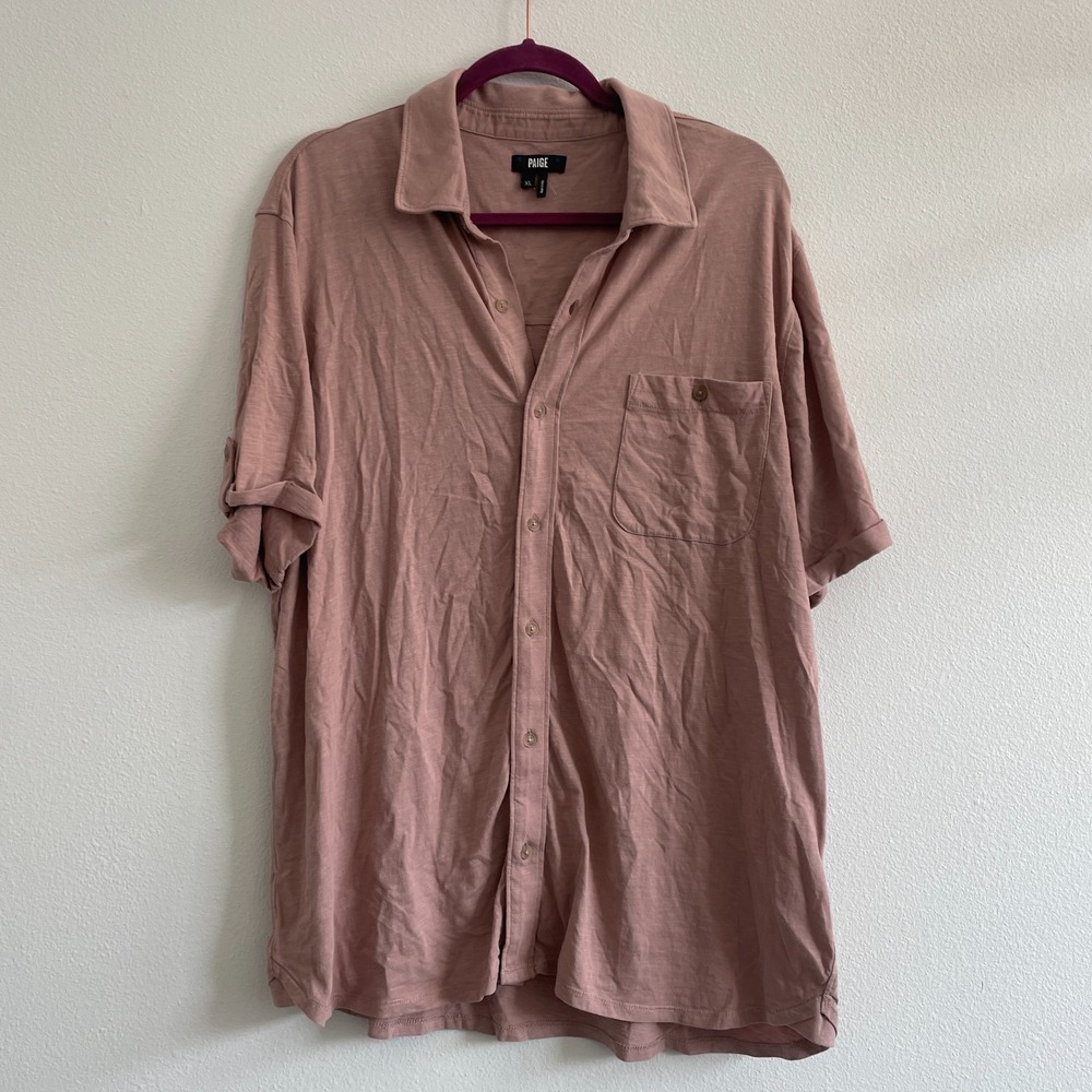 Paige Button Down Shirt‎ Men xl Brayden Roll Sleeve Pocket Pink Knit Casual